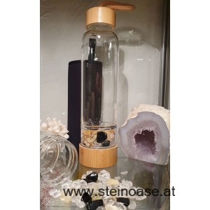 Glasflasche mit Citrin + Onyx + Bergkristall